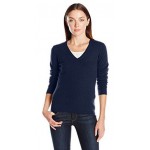 Lark & Ro Women's 100% Cashmere Slim-Fit Basic V-Neck Sweater